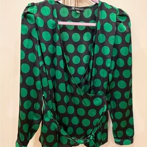 INC International Concepts Emerald and Black Polka Dot Blouse